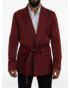 Dolce & Gabbana Striped Shawl-Collar Robe - Red