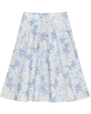 Marni Jupe Midi En Popeline Blanche À Imprimé Pop Flowers - Blue