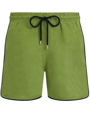 Vilebrequin Drawstring Piped Linen Swim Shorts - Green