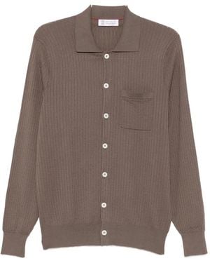 Brunello Cucinelli Ribbed-Knit Button-Up Cardigan - Brown