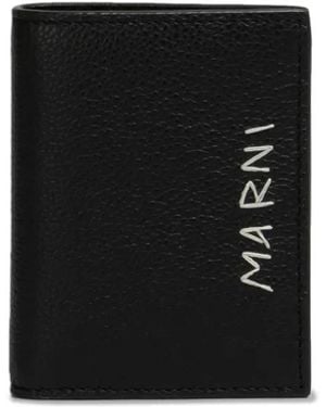 Marni Leather Bifold Wallet With Mending-Embroidery - Black
