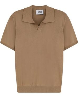 Alpha Studio Short-Sleeve Polo-Collar T-Shirt - Brown