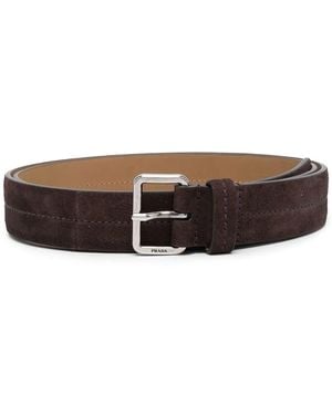 Prada Engraved-Buckel Detail Belt - Brown