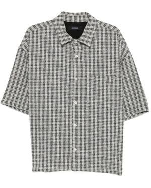 NAHMIAS Check-Pattern Short-Sleeve Cropped Cotton Shirt - Grey