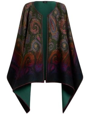 Etro Reversible Wool Cape With Degradé Paisley Motif - Black