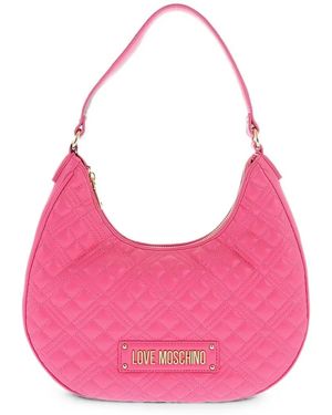 Moschino Quilted Logo-Plaque Shoulder Bag - Pink