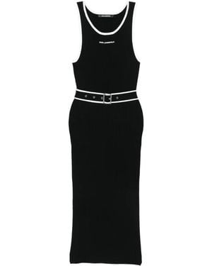 KARL LAGERFELD Ribbed Belt-Detail Dress - Black