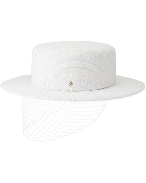 Maison Michel Kiki Veil-Detail Tweed Hat - White