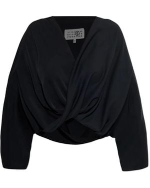 MM6 by Maison Margiela Twisted V-Neck Blouse - Black