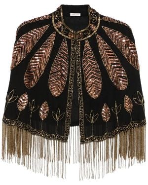 forte_forte Sequin-Embellished Fringed Cape - Black