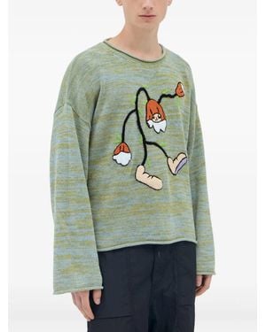 Brain Dead Carignan Marled Embroidered-Flower Jumper - Grey