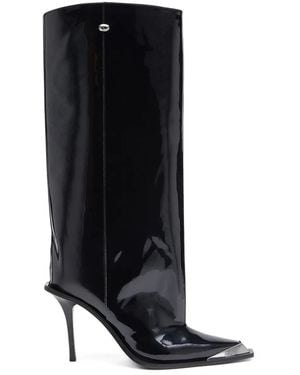 DIESEL Patent Leather Western-Inspired Knee Boots - Black