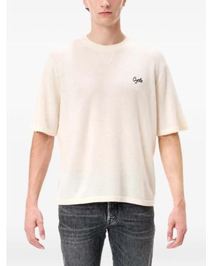 CYCLE Logo-Embroidered V-Insert T-Shirt - Natural