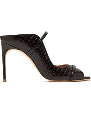 Malone Souliers Crocodile-Embossed Heeled Mules - Black