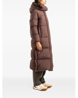 Moncler Ornement Hooded Long Down Jacket - Brown