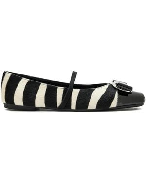 Ferragamo Vara Zebra-Print Bow Ballet Flats - White