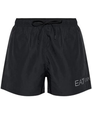 EA7 Logo-Print Drawstring Swim Shorts - Black