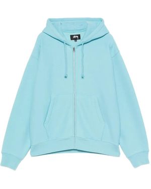 Stussy Logo-Embroidered Zip-Up Hoodie - Blue