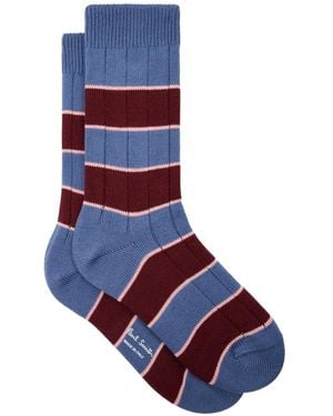 Paul Smith Block Stripe Ribbed Socks - Blue