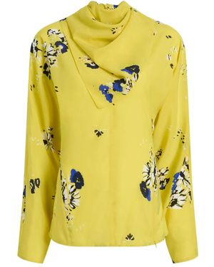 Proenza Schouler Floral-Print Draped-Neck Blouse - Yellow