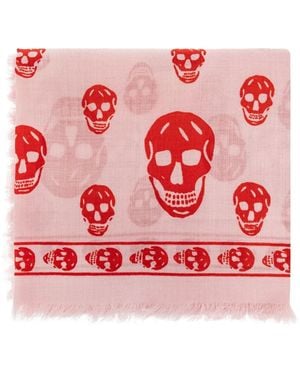 McQueen Skull-print fringed scarf - Pink
