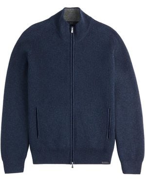 Fay Zip Ribbed Cardigan - Blue