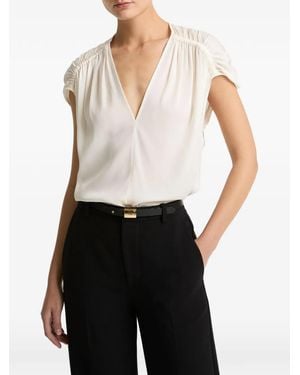 Vince Ruched Cap-Sleeve Blouse - Blue