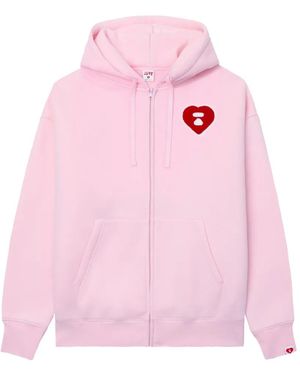AAPE BY A BATHING AP Heart Logo-Patch Zip-Up Hoodie - Pink