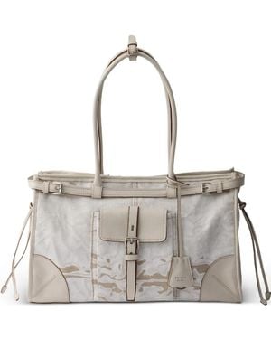 Prada Bonnie Large Printed Linen And Leather Handbag - Metallic