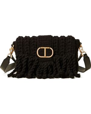 Twinset Fringed Logo-Plaque Satchel - Black