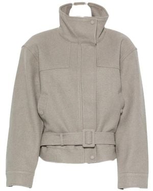 LA PISCINE Belted High-Neck Bomber Jacket - Grey