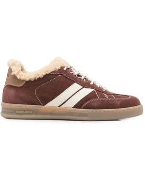 Woolrich Shearling-Trim Suede Trainers - Brown