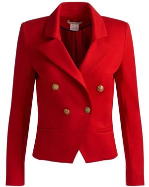 Alice + Olivia Sable Double-Breasted Cropped Blazer - Red
