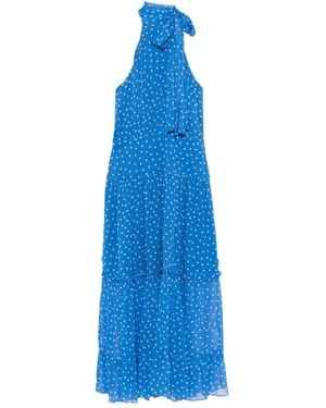 RIXO London Vestido Largo Abi Con Motivo De Lunares - Azul