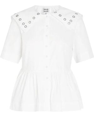 Damson Madder Cyrus Eyelet-Embellished Peplum Blouse - White