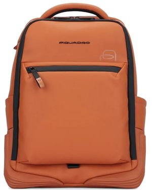 Piquadro Logo-Print Zip-Pocket Backpack - Orange