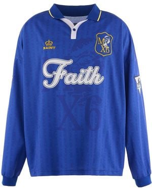 SAINT Mxxxxxx Long-Sleeve Printed Polo Shirt - Blue