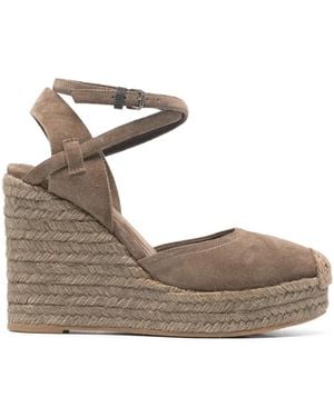 Brunello Cucinelli Ankle-Strap Heeled Espadrilles - Metallic