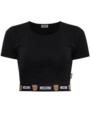 Moschino Logo-Print Cropped T-Shirt - Black