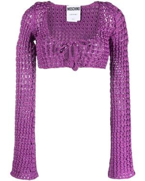 Moschino Chunky Open-Knit Crop Top - Purple