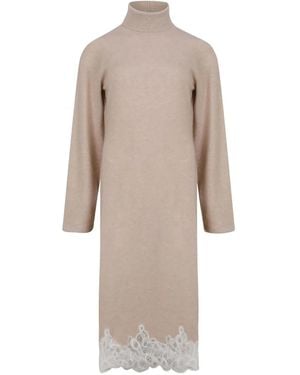Fabiana Filippi Roll-Neck Lace-Trim Dress - Natural