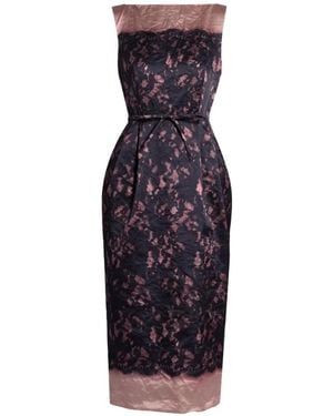Erdem Vestido Midi De Satén Texturizado Estampado - Morado