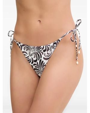 Twinset Baroque-Print Side-Tie Bikini Bottoms - Black