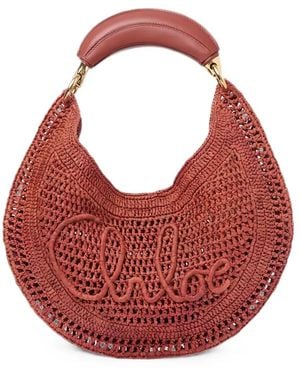 Chloé Logo-Embroidered Raffia Tote Bag