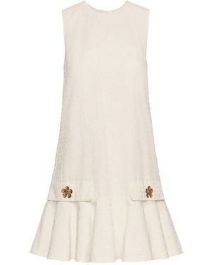 Oscar de la Renta Chain-Link Poplin Dress - Natural