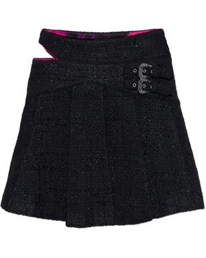 Versace Jeans Couture Buckled Cut-Out Mini Pleated Skirt - Black