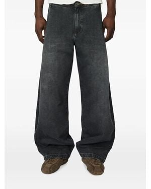 Seventh Side-Pleat Wide-Leg Jeans - Black