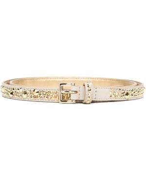Prada Crystal-Embellished Leather Buckle Belt - Natural