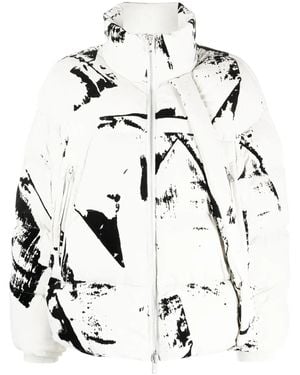 Y-3 Paint Splatter-Print Puffer Jacket - White