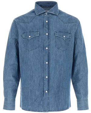 Brunello Cucinelli Western-Style Press-Stud Shirt - Blue